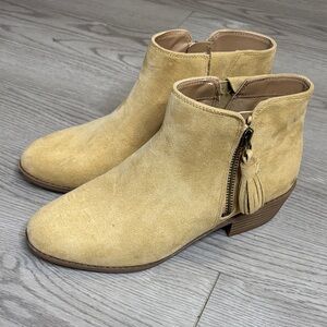 Zodiac Mustard Suede Tassel Side-Zip Ankle Booties